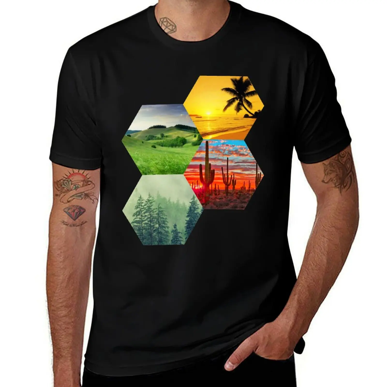 Land Biome Honeycomb Hexagonal Design T-Shirt Casual Trendy Short Sleeve T-Shirt