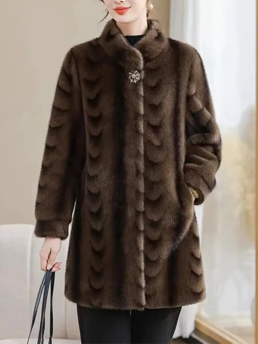 Übergroßer mittellanger Eapenfellmantel für Mütter, Winterkleidung aus Pelz und Leder, integrierter warmer Freizeitmantel für mittlere und ältere Menschen...