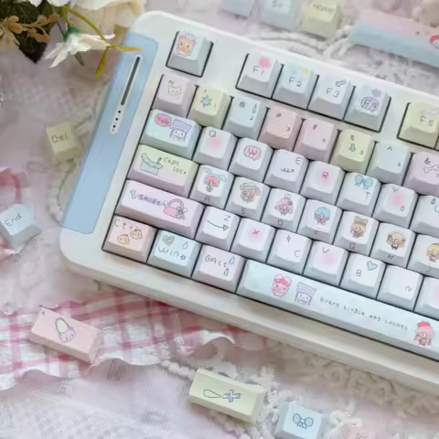 Cartoon Cute Little Girl Keycap Cherry Profile Macaron Color Mechanical Keyboard Caps PBT Thermal Sublimation Custom Keycaps