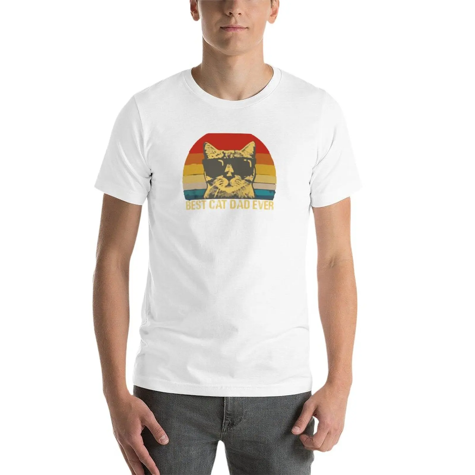 New Vintage Retro Best Cat Dad Ever Sunset Fathers Gift Shirt T-Shirt Anime t-shirt cute tops tops funny t shirts for men