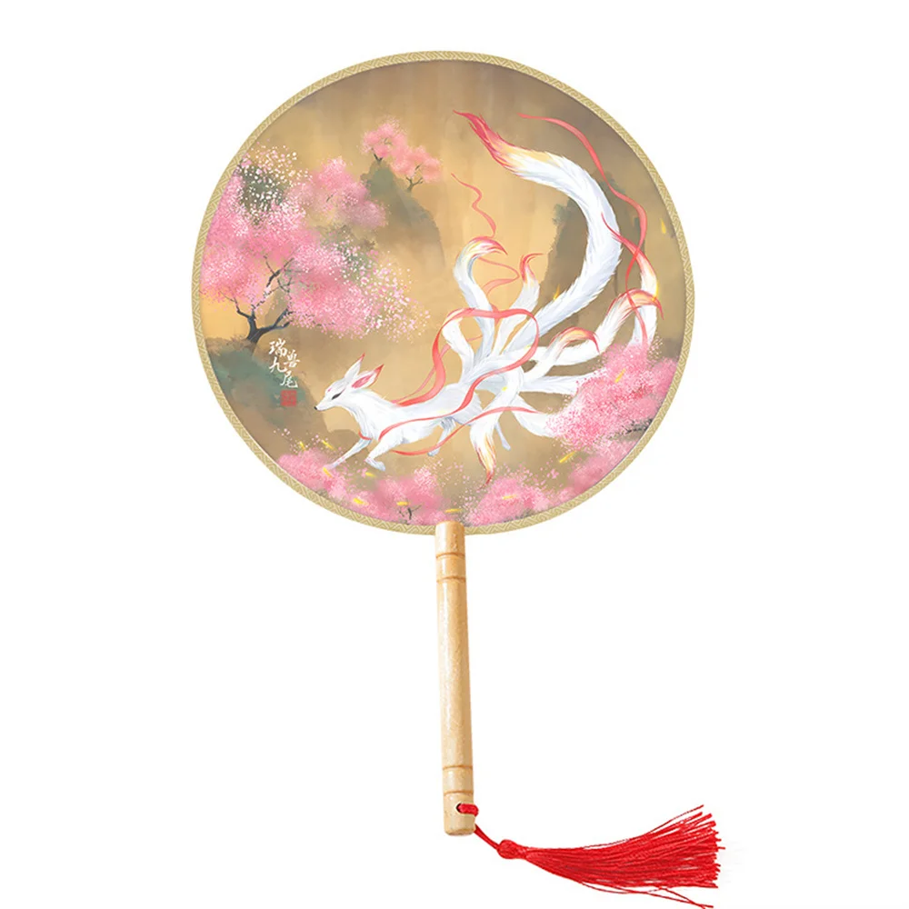 Ancient Embroidery Round Fan Hanfu Versatile Dance Ice Silk Fan Chinoiserie Wooden Handle Tassel Circular Fan Chinese Hand Fan