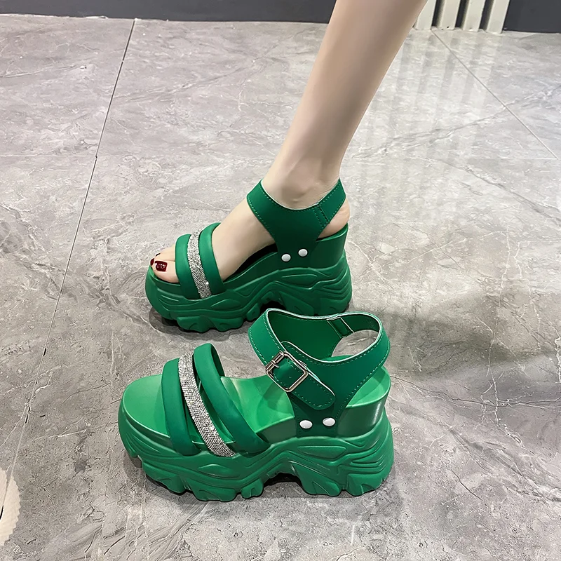 New Chunky Platform Sandals Women High Heels Sexy Open-toed Sandals Wedge Bling Sneakers 10CM Ladies Beach Summer Sandalias