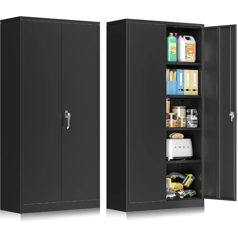 Black Metal Storage Cabinet with Lock,72