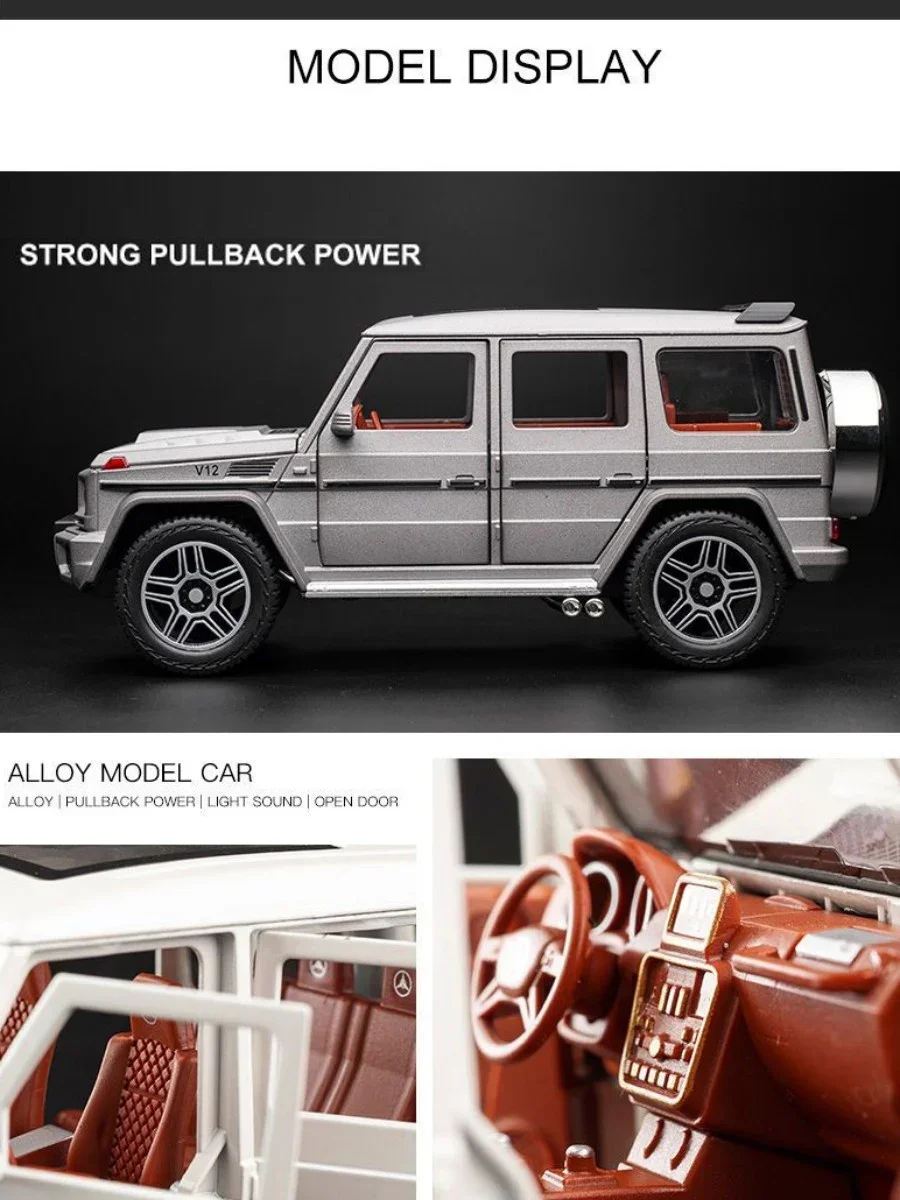 Modelo de coche de aleación G63 de simulación 1:24, sonido y luz, coche de juguete extraíble, vehículo todoterreno, colección de decoración para niños, coche de aleación de regalo