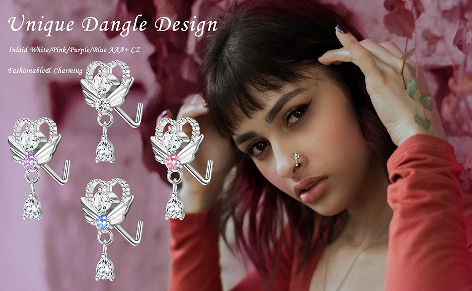 Drperfect 12 Stück 20G Nasenringe aus chirurgischem Edelstahl, L-förmige Nasenstecker für Frauen und Männer, niedliche Nasenpiercing-Stecker, Schraubschmuck – Detail 1