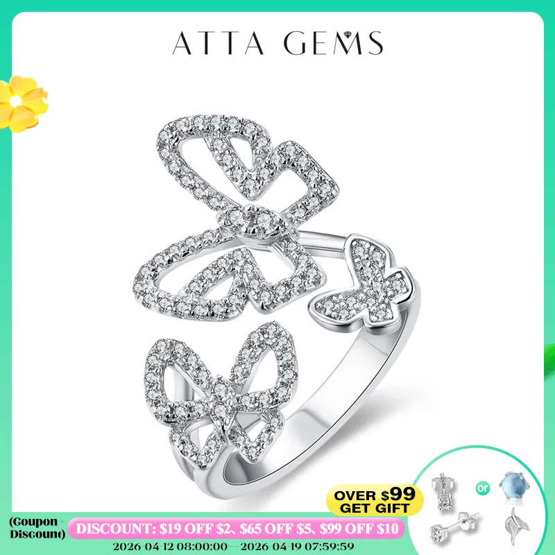 

Attagems Moissanite Ring for Women Pass Test Christmas Butterfly Rings 925 Sterling Silver Wedding Fine Jewelry for Women's Gift