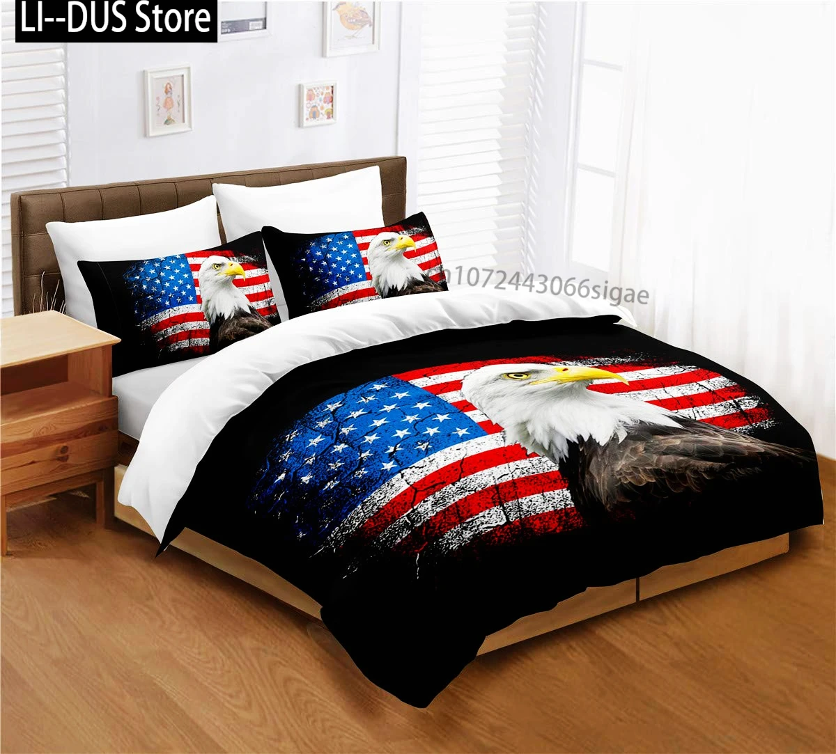 مجموعة غطاء لحاف أفريقيا، منظر جوي للنسر الأصلع Flying USA، طقم سرير مزخرف مكون من 3 قطع مع وسادتين، مقاس كينج كامل