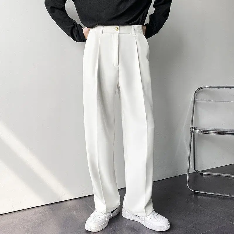 

Spring Summer New Men Straight Casual Pants Korean Loose Suit Trousers Baggy White Elegant Pant Male Streetwear Y2k Men Clothing