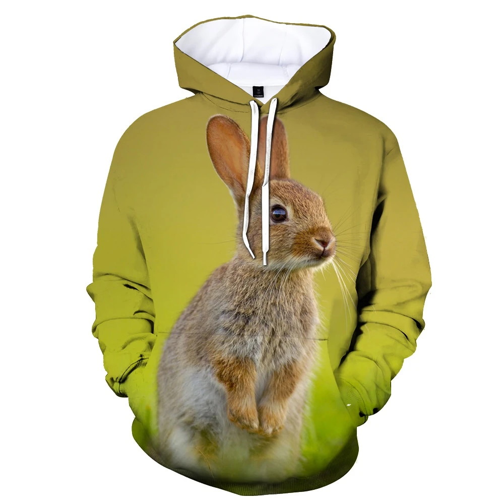 2023 New Fashion Animal Rabbit 3D Printing Hoodie Cute Rabbit Pattern Men and Women Casual Long Sleeve Sports Pullover