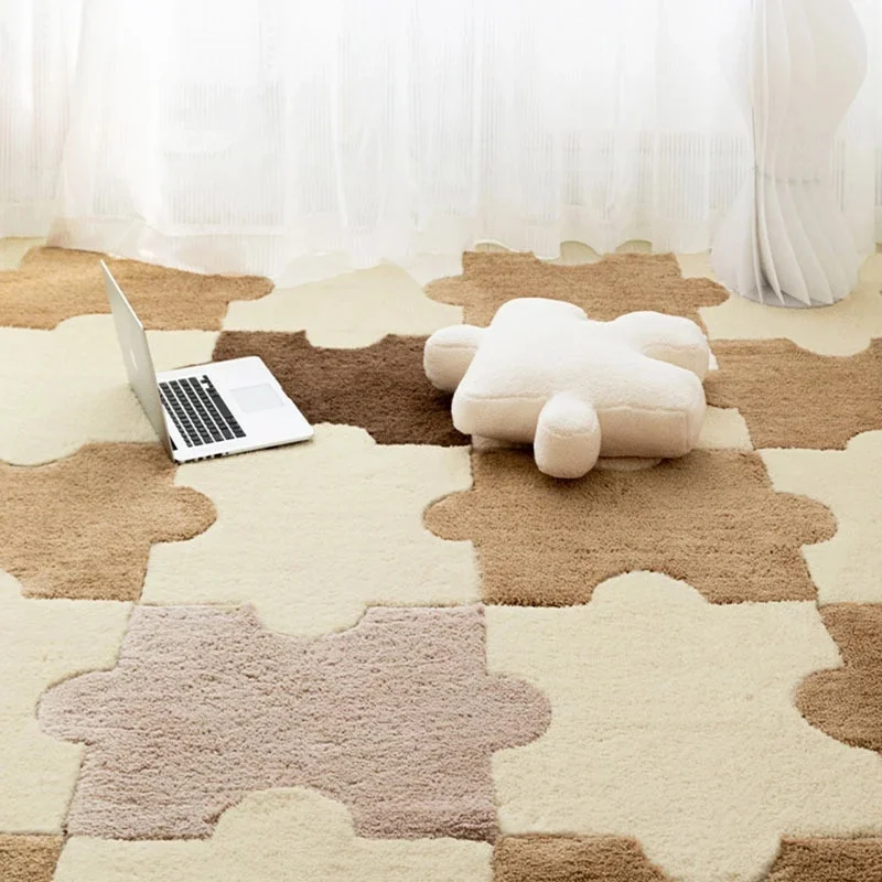 

Puzzle Shape DIY Spliceable Area Rug Modern Non-Slip Plush Carpet For Living Room Bedroom Bedside Floor Home Decoration Mat