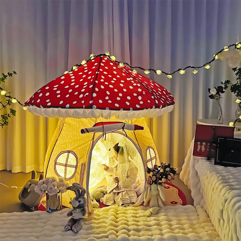 Children's Cotton Toy Playhouse Baby Plush Toys Light Glowing Shutters Door Mushroom Tent Boy and Girl Game Tent