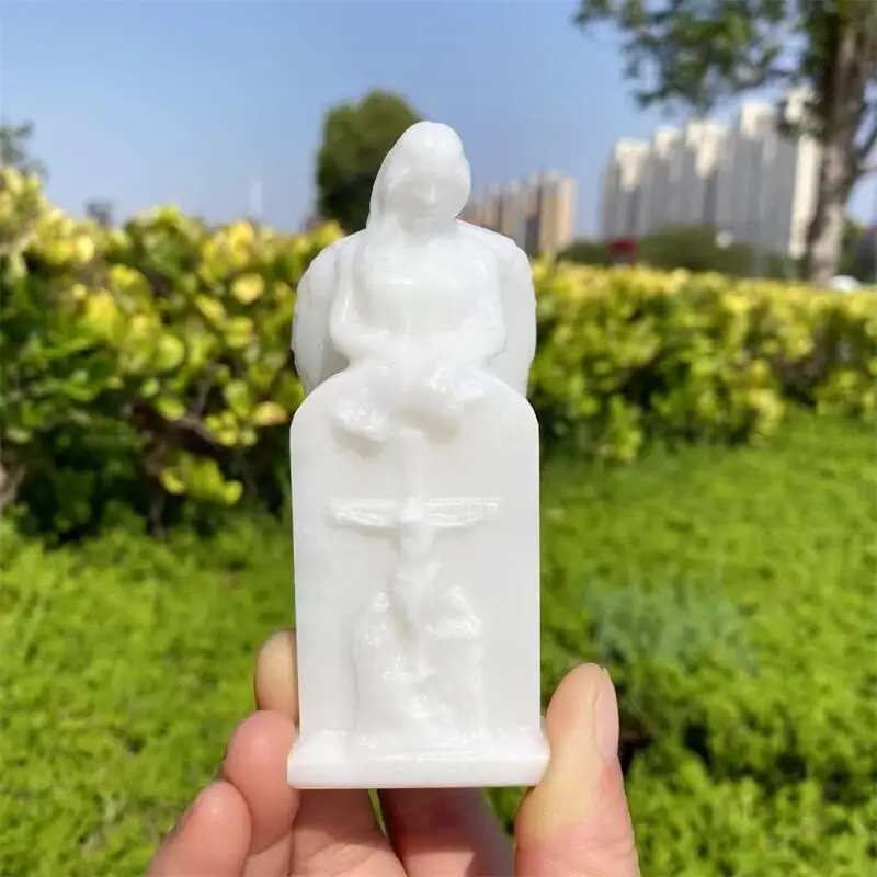 

10CM Natural White Marble Jade Angels And Tombstone Carving Figurine Healing Stone Craft Home Ornaments Holiday Gift 1PCS