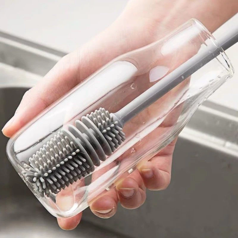 Brosse à récurer les verres en silicone, nettoyeur de verre, outil de livres de cuisine, clic à long manche, bouteille de verre à vin