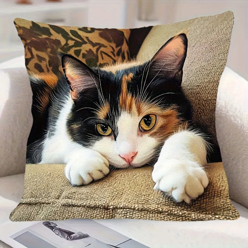 1PC Throw Pillow Cover,Calico Cat Tortoiseshell Print,Pet Lover Style,For Sofa Bedroom Couch Home Decor