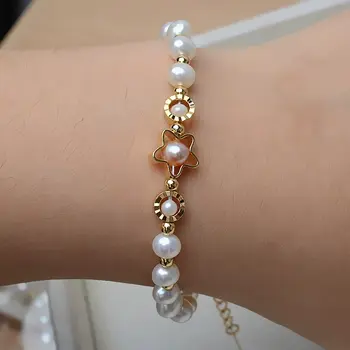 14K गोल्ड प्लेटेड असली प्राकृतिक मीठे पानी के मोती फैशन ब्रेसलेट महिलाओं सुरुचिपूर्ण ब्रेसलेट आभूषण प्रेमिका जन्मदिन शादी उपहार 8 best sales 14k सोने का कंगन - №5