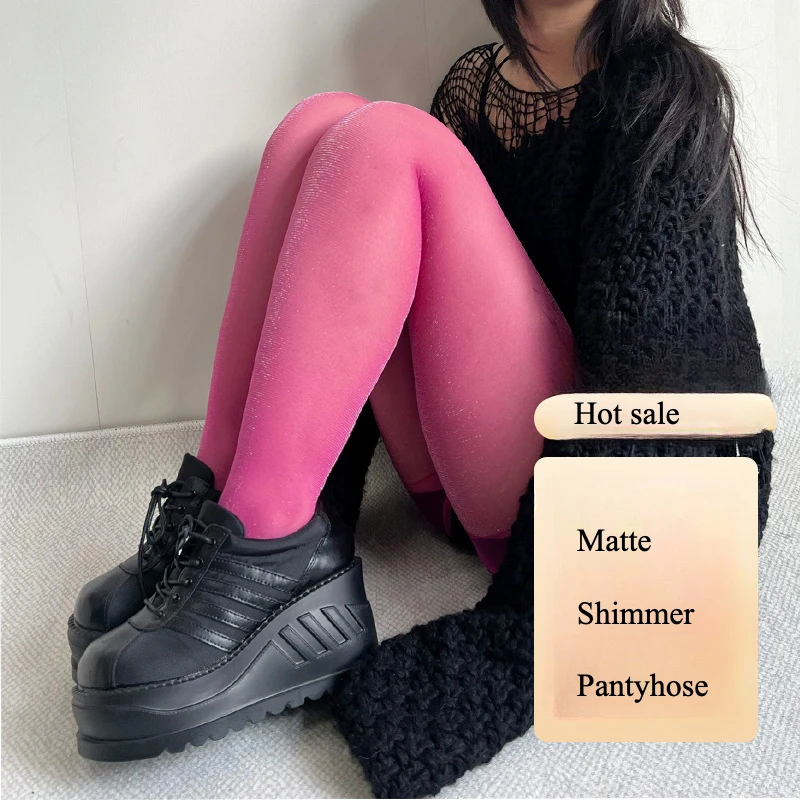 Matte Shimmer Pantyhose Hot Pink Purple Blue Tights for Women Lingerie Erotic Bodystockings Sexy Costumes Dropshipping