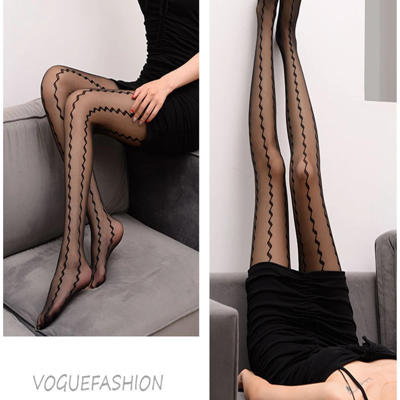 Fashion Sexy Striped Women\'s Pantyhose Wavy Thin Sheer Slim Hottie Summer Trends Anti-Hook Tights