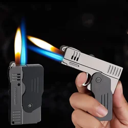 Metal Double Fire Deformation Pistol Butane Gas Lighter Free Fire Jet Torch Windproof Cigarette Flint GrindingWheel Lighters