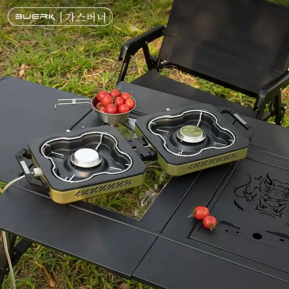 BUERK Camping Stove Double Burner Portable High Firepower Folding Camp Gas Burner Outdoor Bbq Cooking Set Picnic Gas Stove