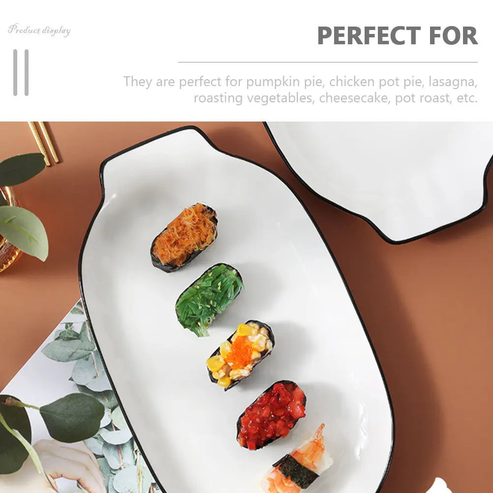 

Double Handle Ceramic Fish Pan Stylish Unique Pattern Baking Tray for Baking Pies Lasagna Roasting Vegetables and Cheesecake