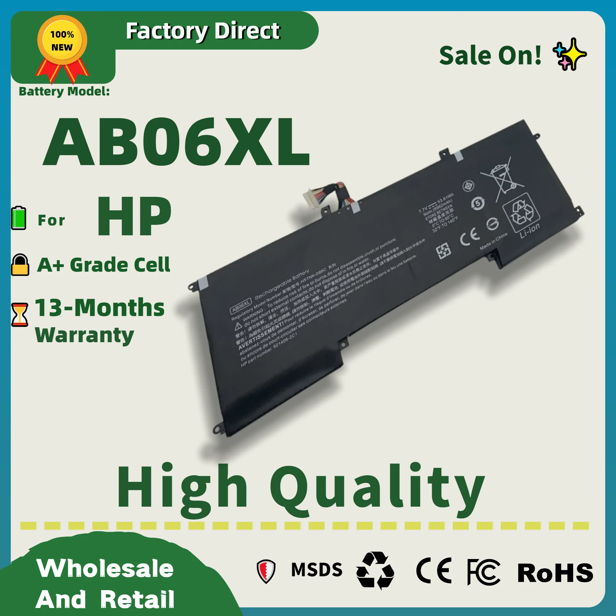 Factory Direct! AB06XL Battery For HP ENVY 13-AD019TU 13-AD020TU 13-AD106TU 13-AD108TU TPN-I128 HSTNN-DB8C 921408-2C1 921438-855