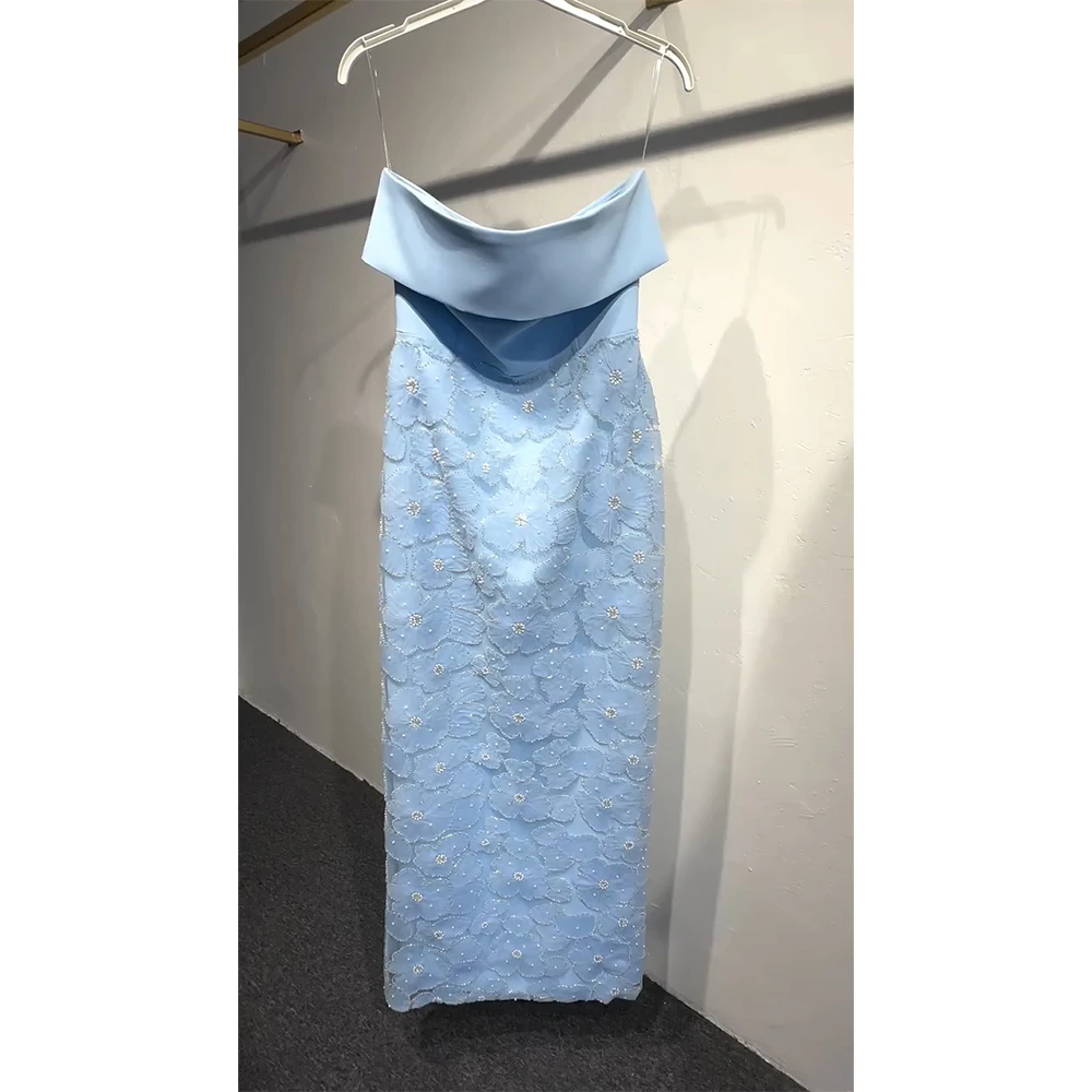 Alinovia Elegant Dubai Pearl Mermaid Gown Long Flower Strapless Luxury Formal 2025 Prom Wedding Party Dress for Women Customized