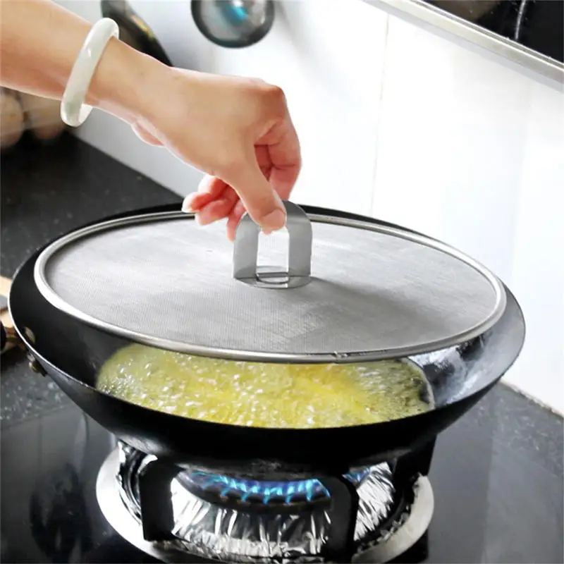 Splatter Screen Kitchen Oil Proof Lid Stainless Steel Oil Spill Proof Cover Frying Pan Cover Lid Drain Cover Strainer