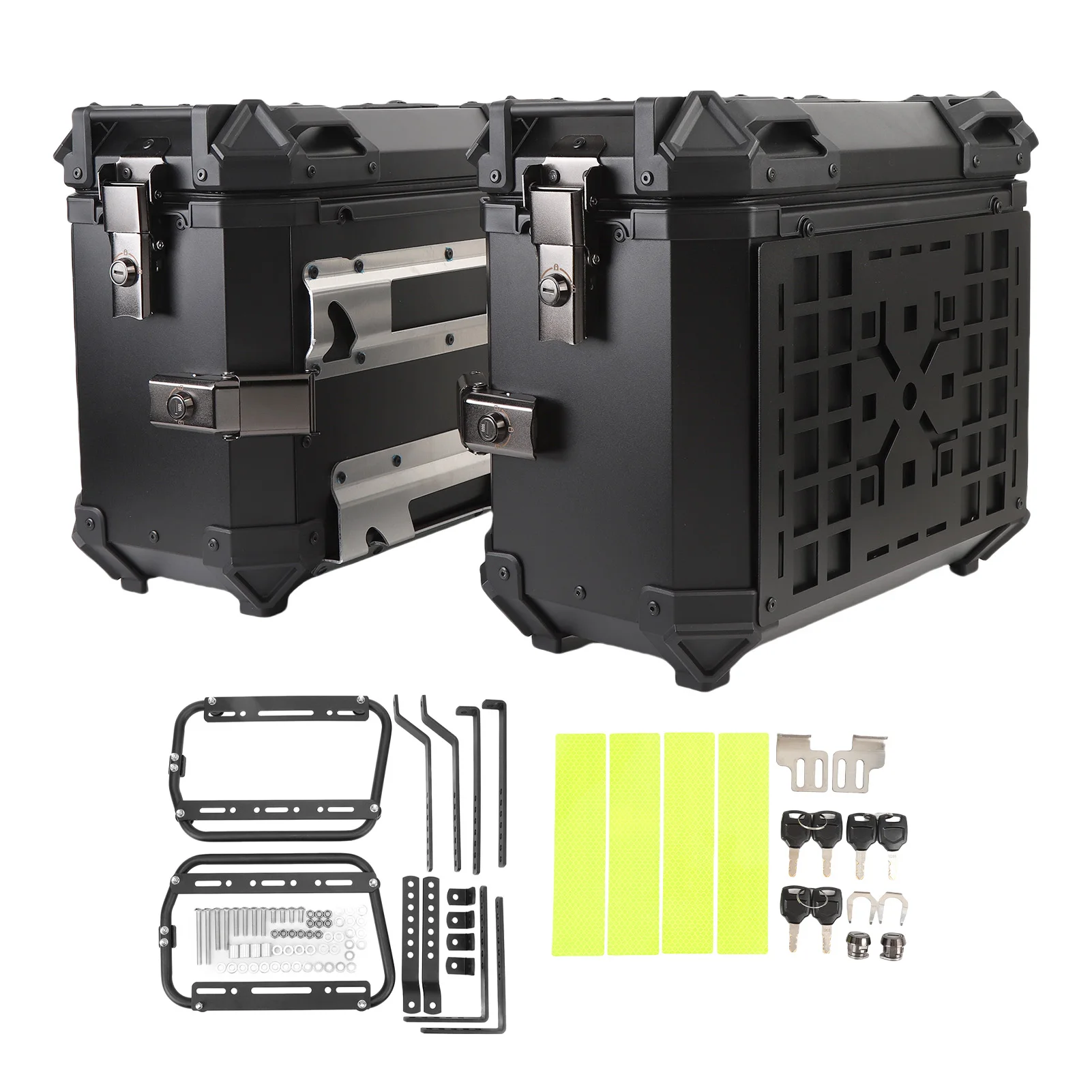 

Motorcycle Side Case Universal Fit Aluminum Alloy 35L Left Right Hard Saddlebag Box with Support Rack Lock Handle