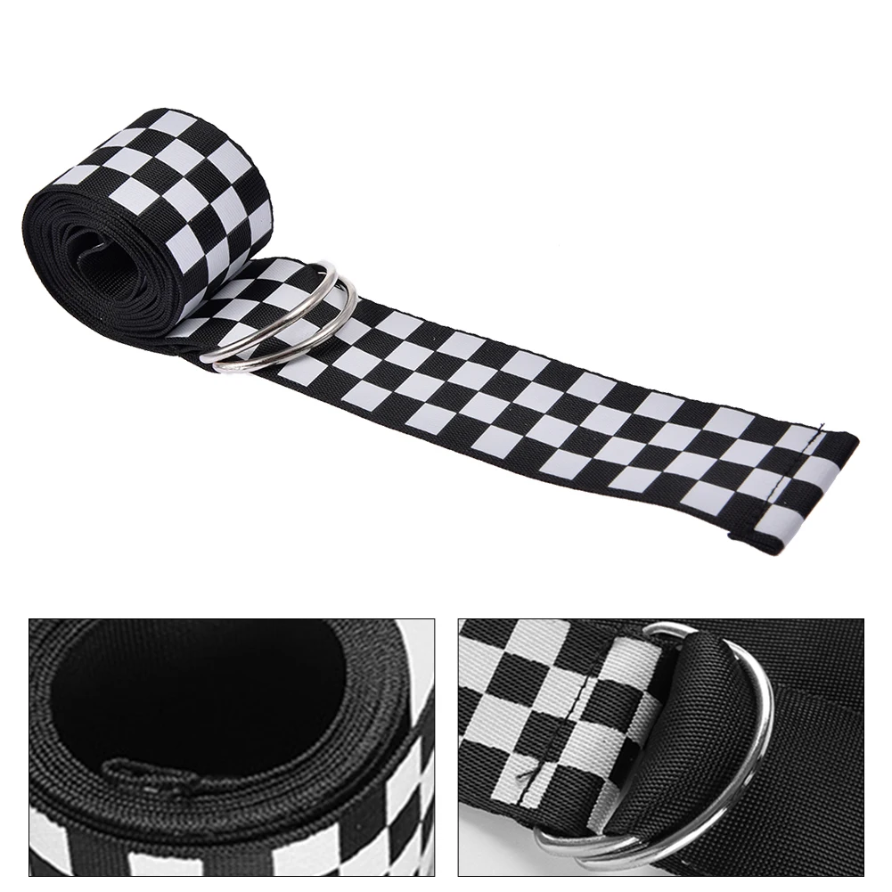 Fashion Street Style Women Punk Checkerboard Long Belt D Ring Plaid Checkered Belts Jeans Black White  Plaid  Canvas Belt 135cm