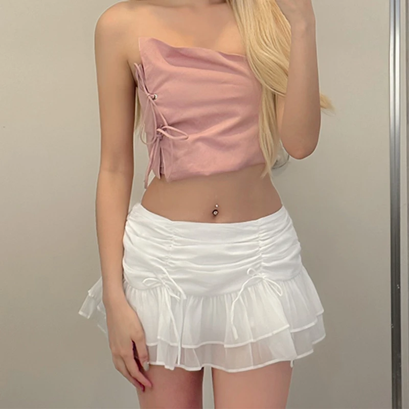 Sexy Skirt Mesh Perspective Pleated Mini Skirt Waist Casual Mini Dresses Street Nightclub Summer Women's Short Skirt