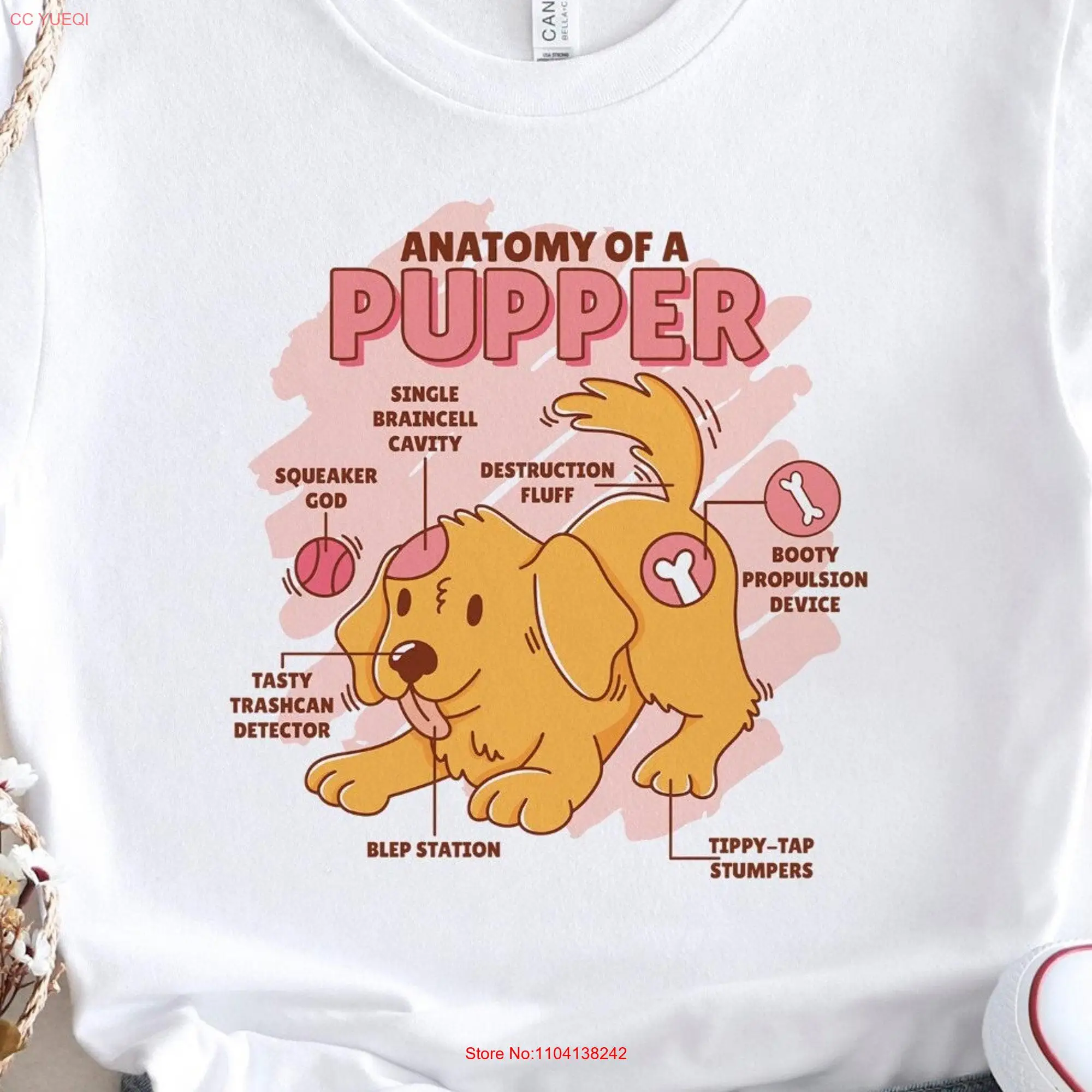 Anatomy Of Pupper T Shirt Funny Animal Puppy Lover Womans Cute Aesthetic  long or short sleeves