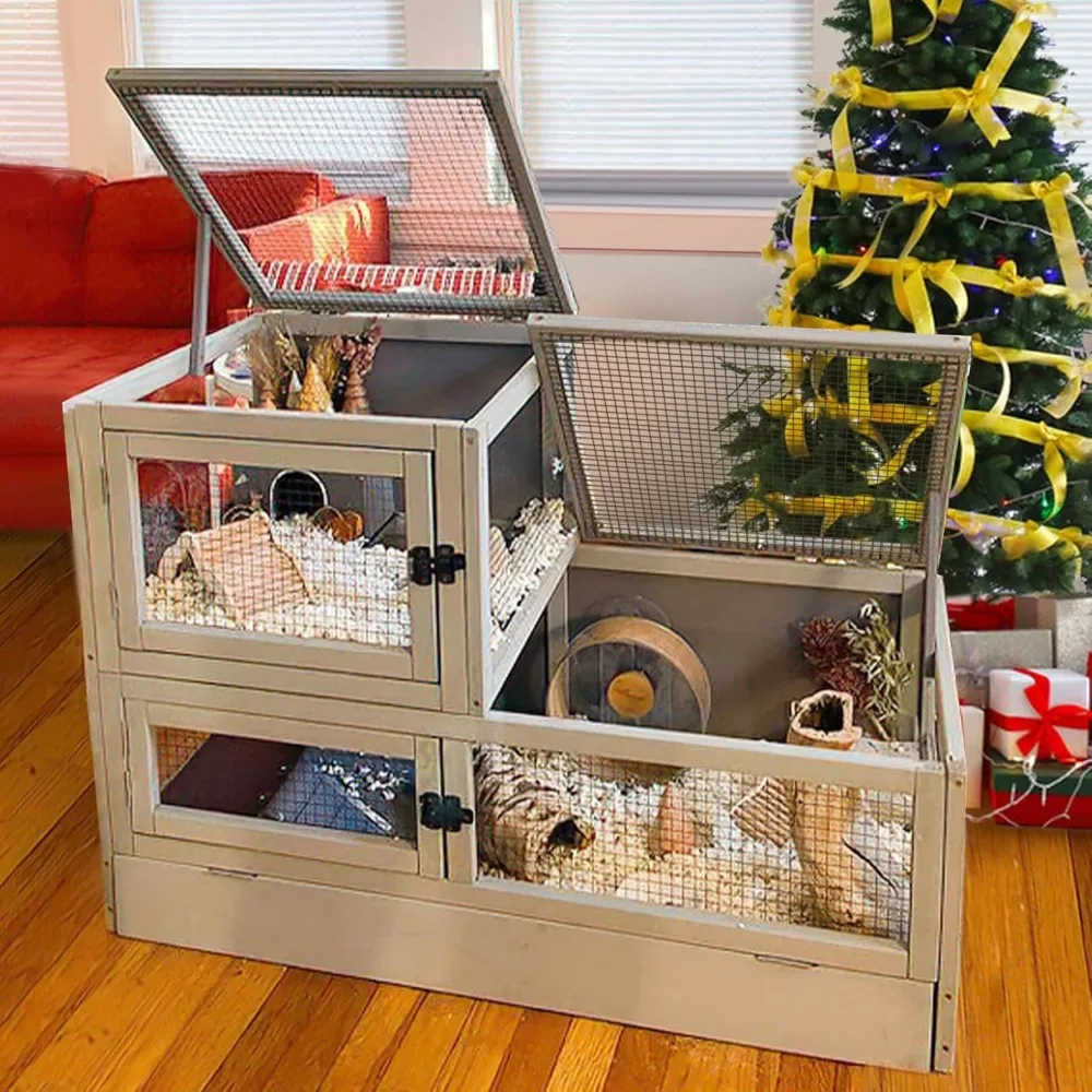 

Hamster Cage 2 Story Guinea Pig Cage Large Rat House Indoor Rabbit Cage Outdoor Bunny Hutch with Leakproof PVC Floor and Anti-Ch