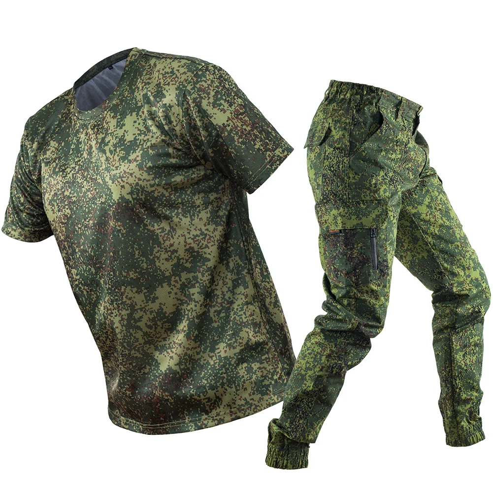 Summer Hunting Uniform Multicam Camouflage Tactical Suit Short T Shirt Outdoor Working Clothing Set