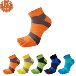 Man Sport Ankle Socks Compression Striped Bright Color Deodorant Sweat-Absorbing Shallow Mouth 5 Finger Toe Boat Socks 4 Seasons