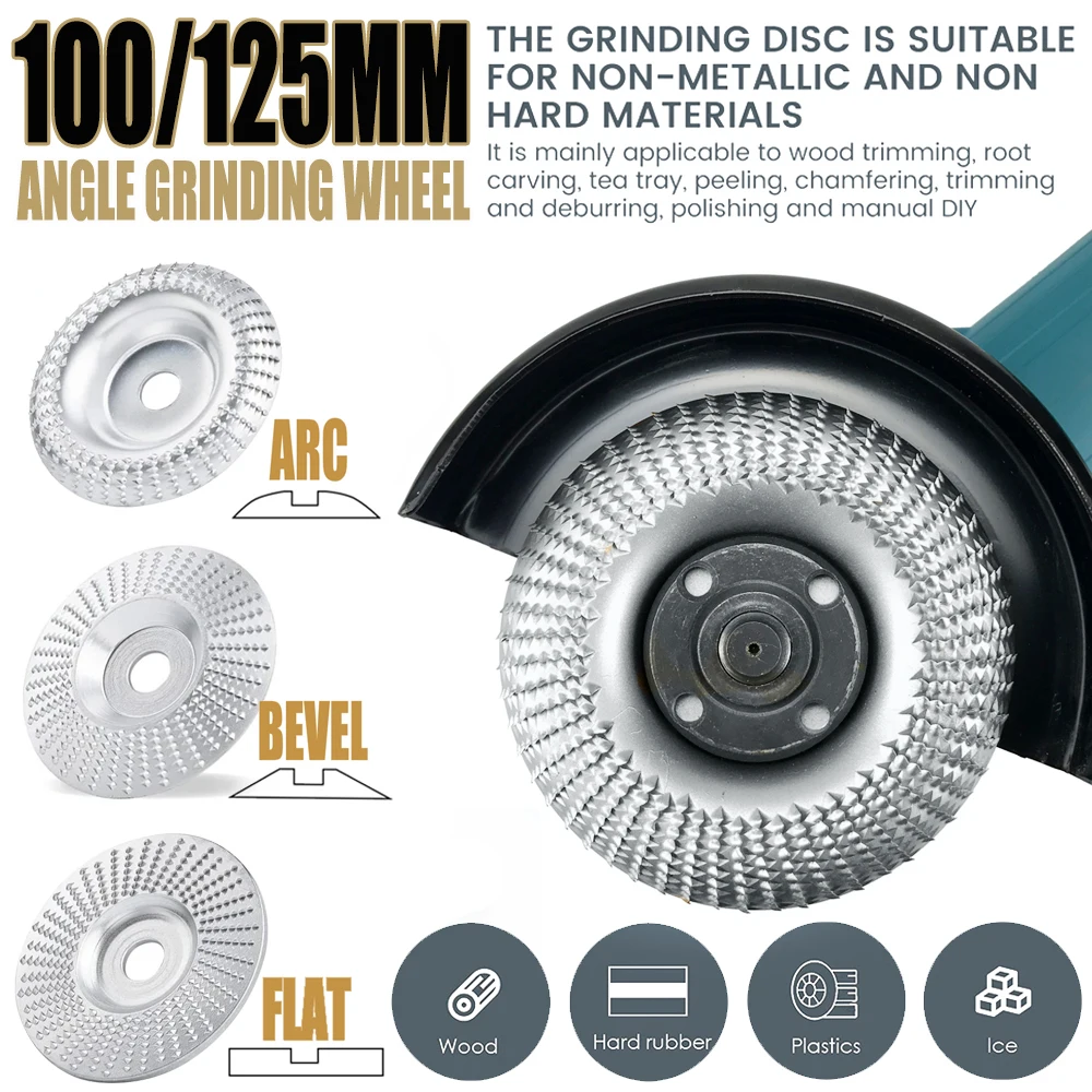 

Серебряный набор 3 шт. дисков для резьбы по дереву для угловой шлифовальной машины 4 "или 4 1/2" Шлифовальный круг для формирования древесины для резки древесины