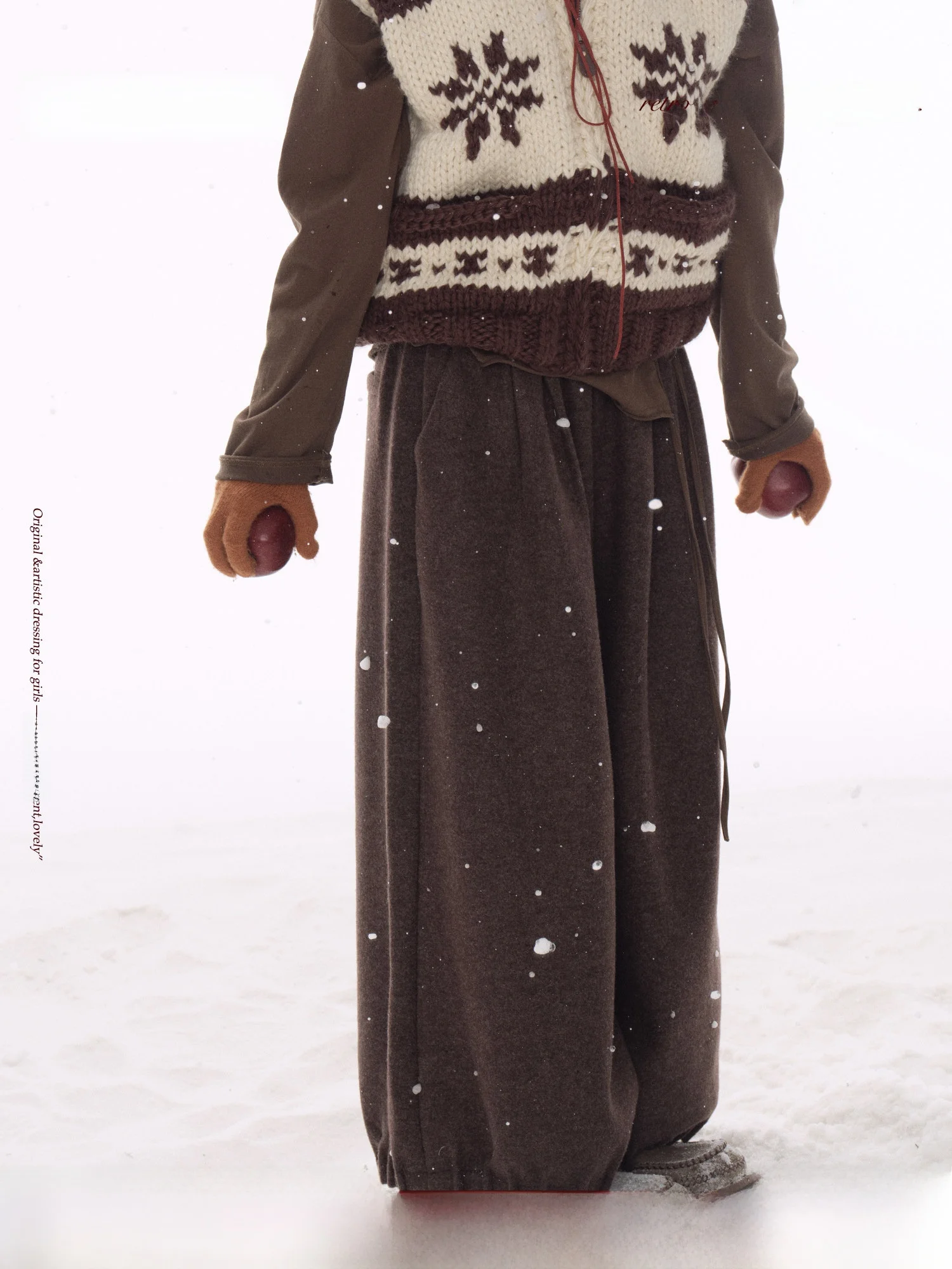 

TIONGTIONG Retro Folded Wide Leg Casual Pants Women's Autumn Winter Versatile Slimming Pants High Waist Comfortable Fit