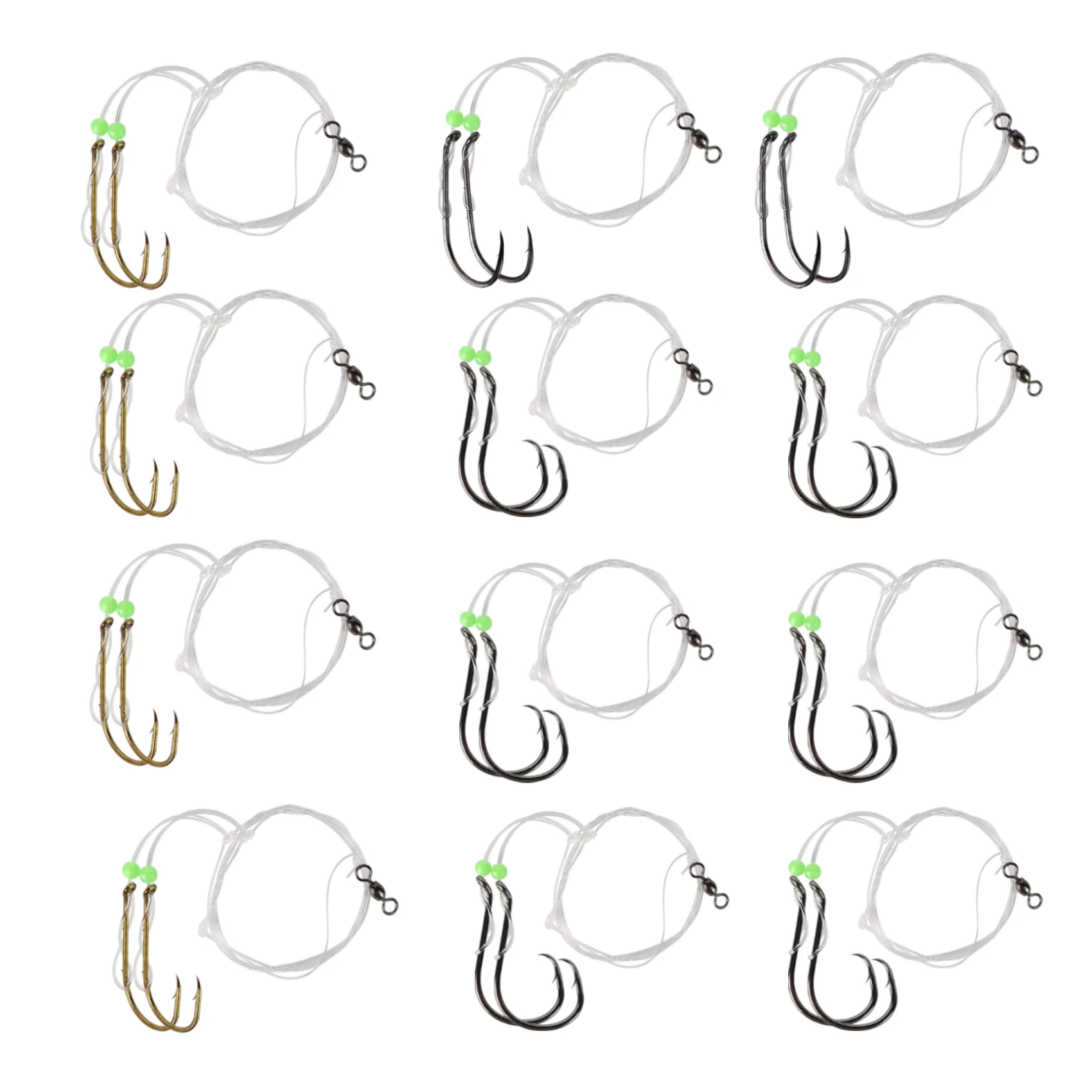 Aventik - Juego de 12 aparejos de pesca, aparejos de pesca en alta y baja marina, aparejos pre-atados tipo Flapper # 1/0 # 3/0 # Caña de Pescar 5/0 para Lanzamiento en Playa, Pesca de Soleado