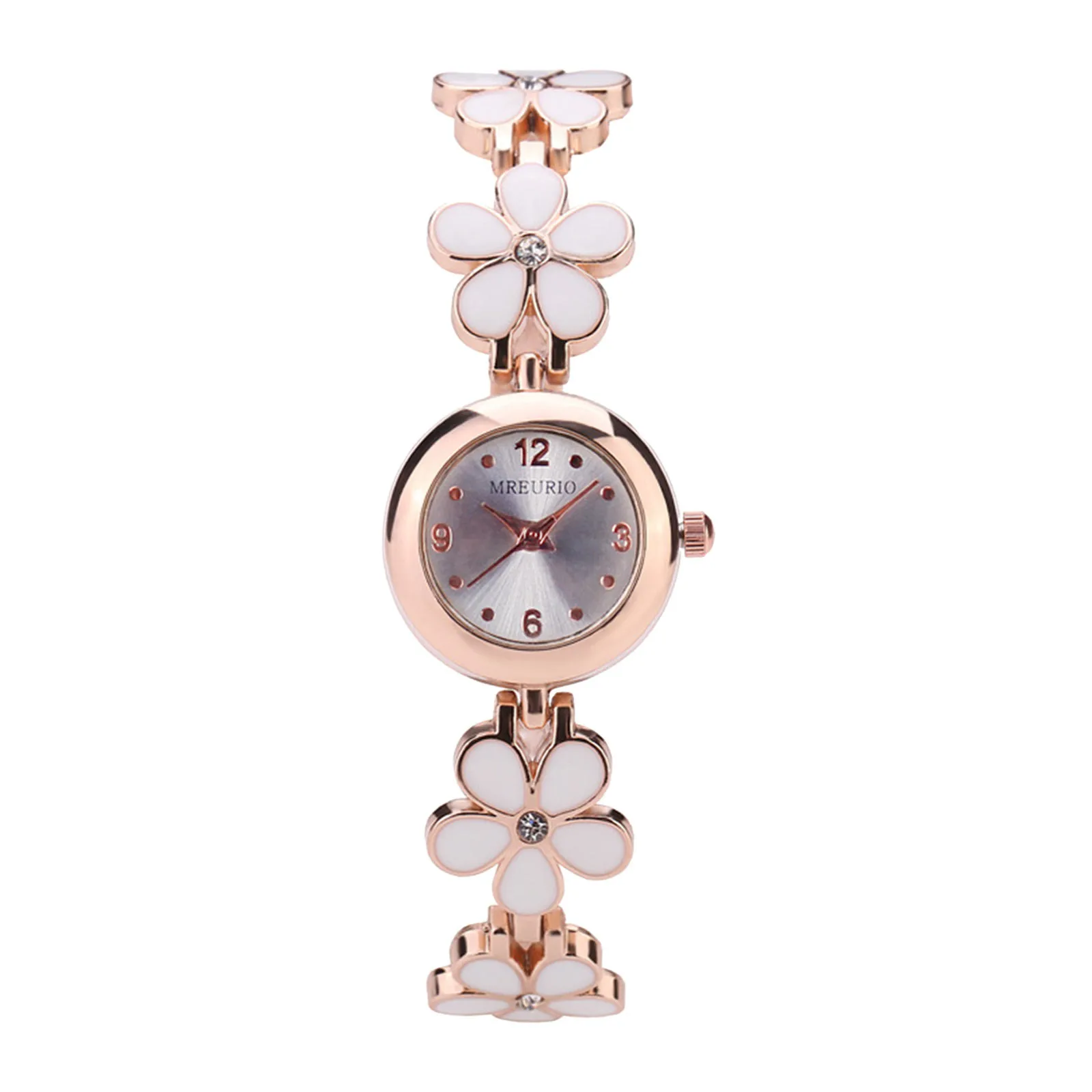 Reloj de cuarzo para mujer, pulsera elegante de oro rosa con flores, correa de acero inoxidable, nuevo