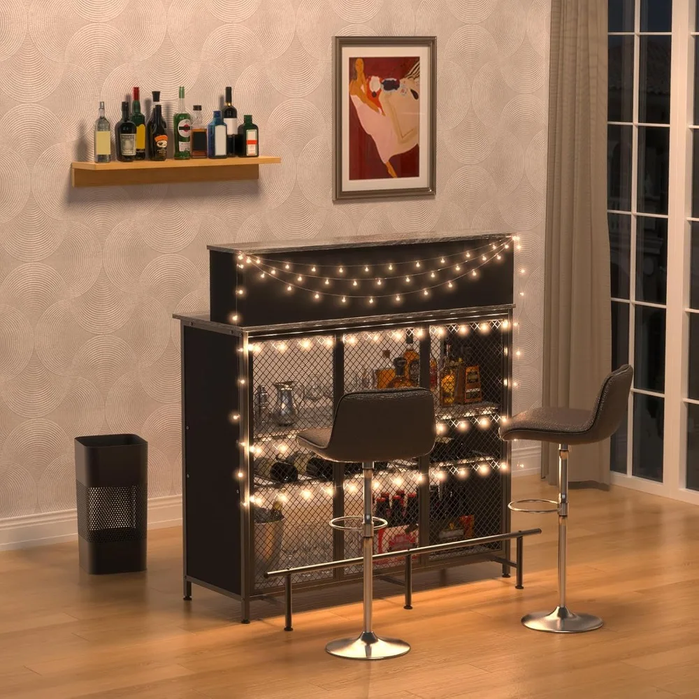 GDLF Home Bar Unit خزانة مشروبات صغيرة مع مساحة تخزين ومسند للقدمين لحانة المطبخ المنزلي (رمادي)
