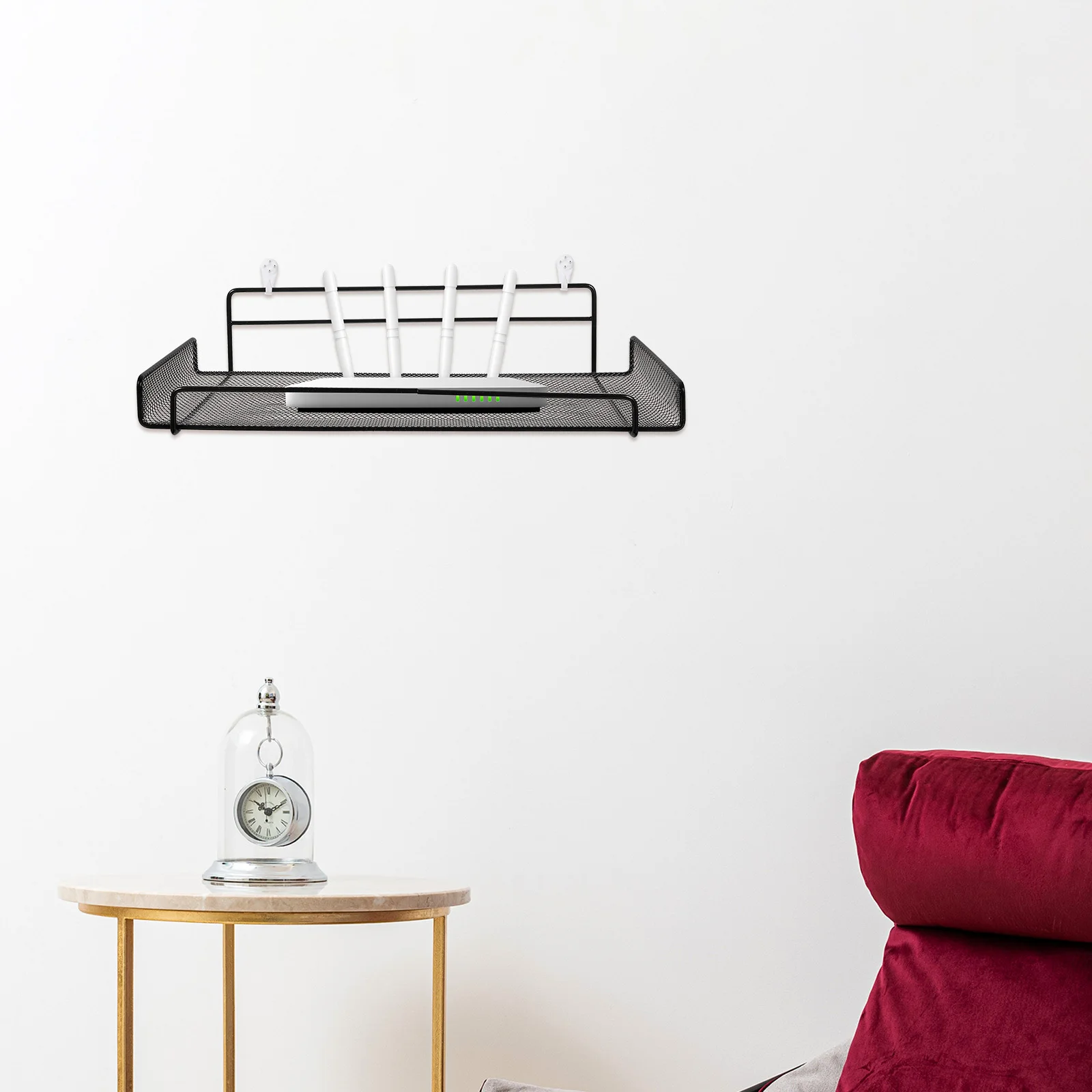 Prateleira montada na parede, prateleira adesiva de ferro de grande capacidade para decoração de parede, rack de armazenamento para dispositivos wi-fi, sem broca, prateleira flutuante