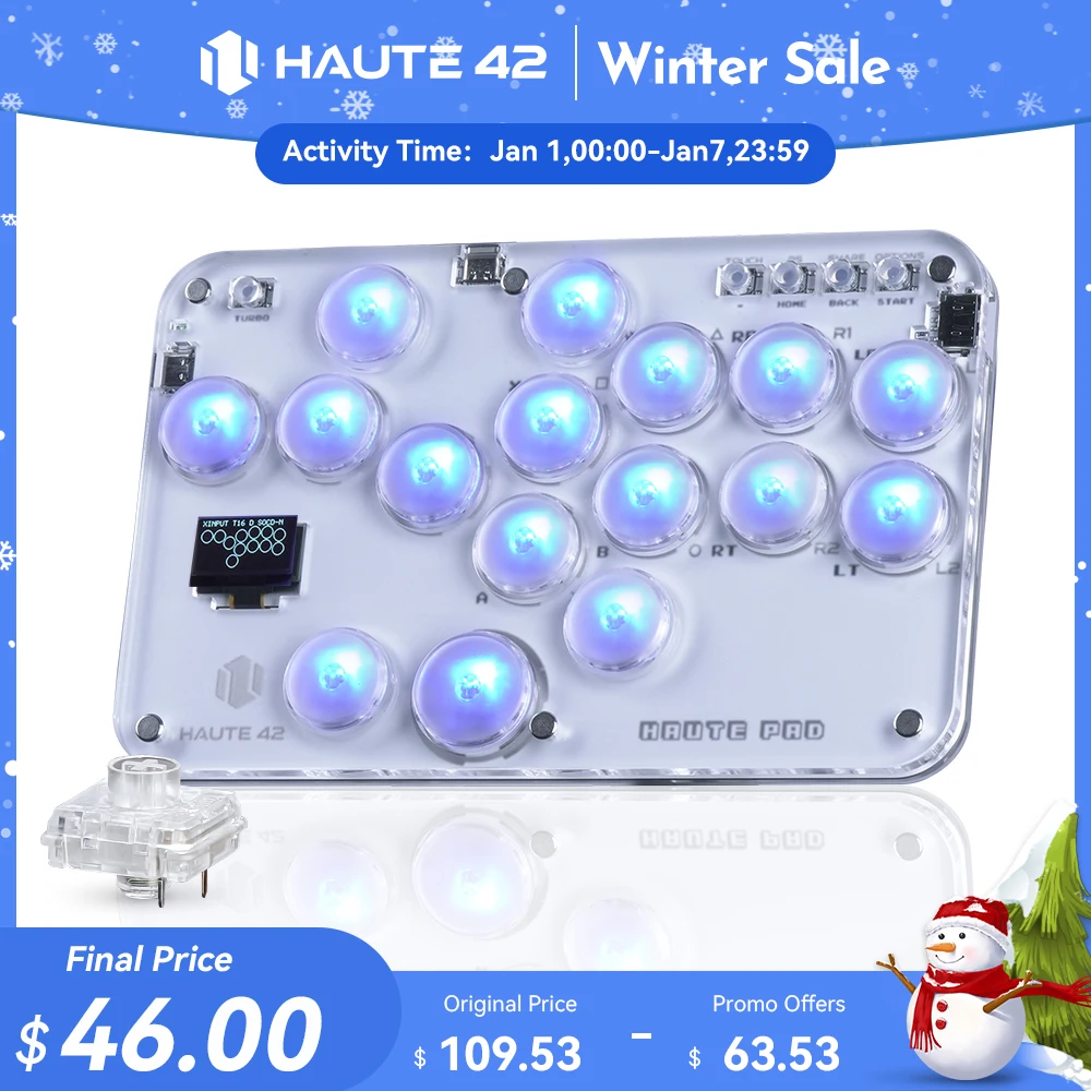 Haute42 القتال عصا صغيرة Hitbox Leverless تحكم للكمبيوتر/PS4/PS5/التبديل عصا التحكم ممر Hitbox تحكم لوحة المفاتيح الألعاب