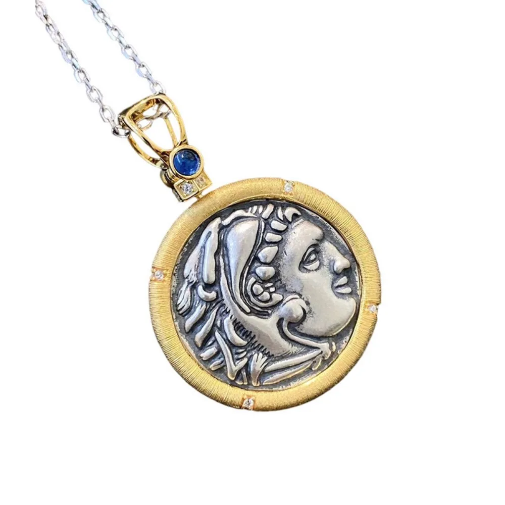 Europe and The United States Niche Hercules Ancient Coin Brushed Necklace Court Style Relief Portrait Ancient Coin Pendant Gift