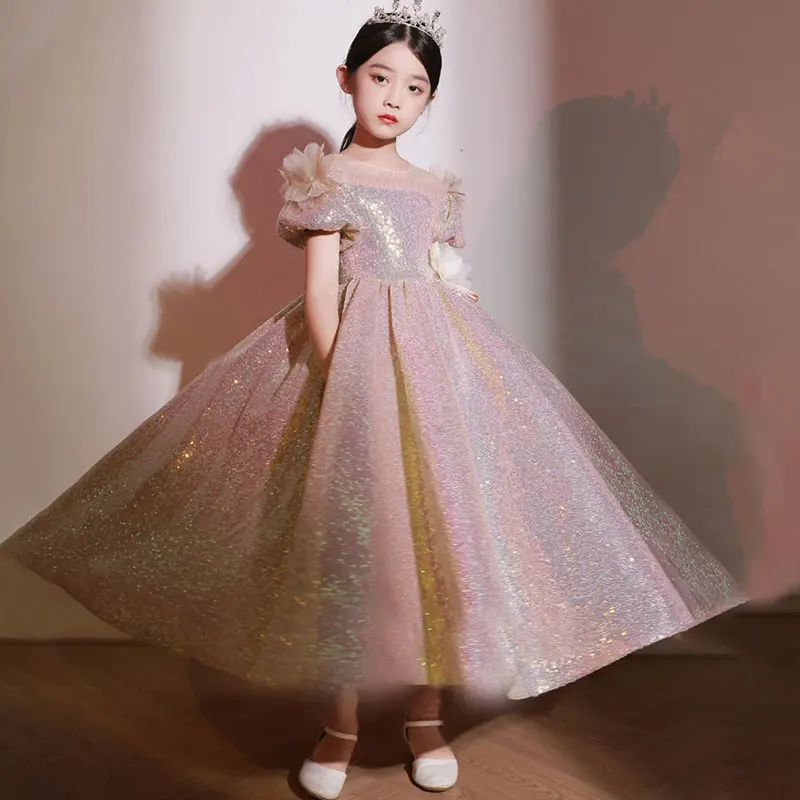 Toddler Girls Sparkle Sequin Dress Kids Formal Banquet Evening Cocktail Puffy Ball Gown Teen Girls Princess Wedding Bridesmaid