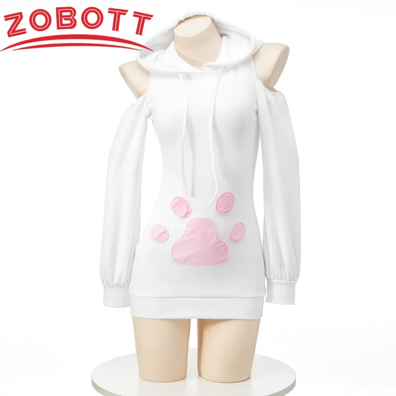 Anime cute cat hooded dress pajamas unifrom women pink cats paw backless hoodie cosplay lingerie rabbit girl role play underwear