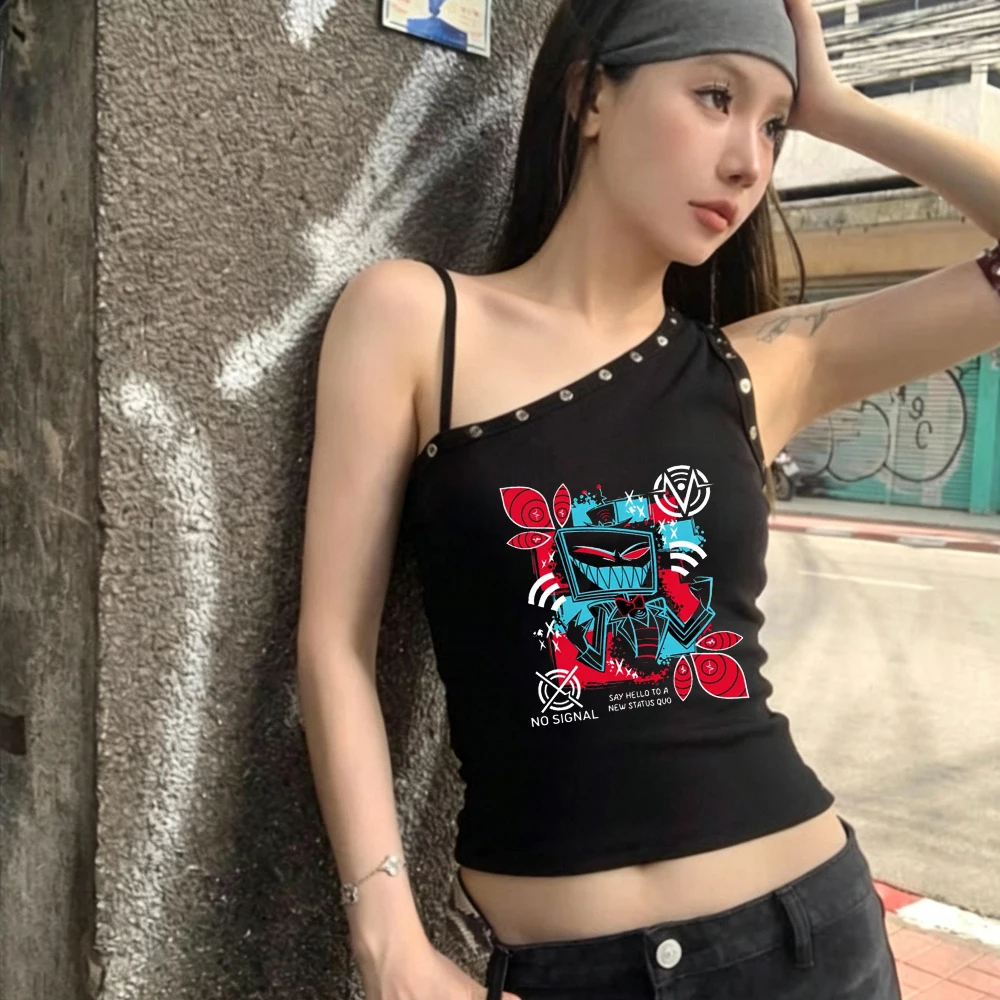 Hazbin Hotel cropped top girl y2k graphic gothic clearance sales gyaru top tees dollette party meme funny streetwear
