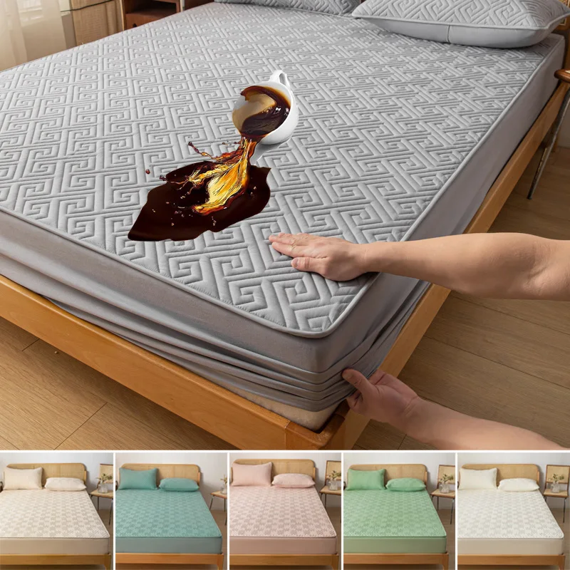 

Home Waterproof Fitted Sheet Quilted Thickened Bed Cover Anti-Mite Non-slip Mattress Cover Soft Skin-friendly Bedspreads Bed Pad