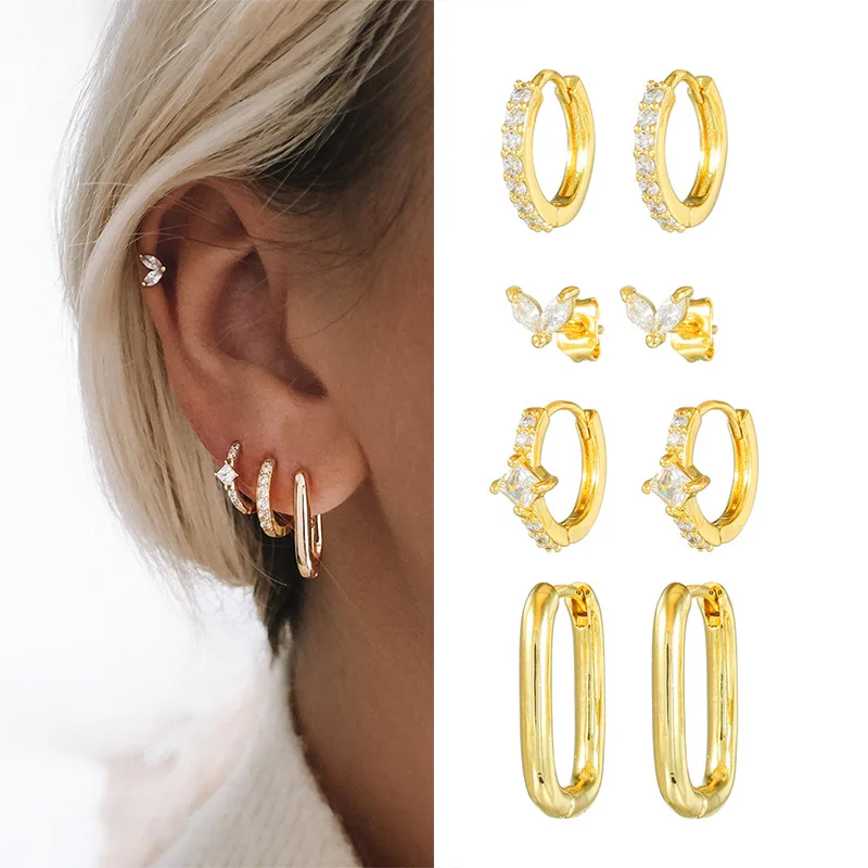 8PCS Delicate Clear Cubic Zircons Multiple Piercing Cartilage Hoop Earring Sets for Women Geometric CZ Small Ear Lobe Jewelry