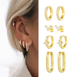 8PCS Delicate Clear Cubic Zircons Multiple Piercing Cartilage Hoop Earring Sets for Women Geometric CZ Small Ear Lobe Jewelry