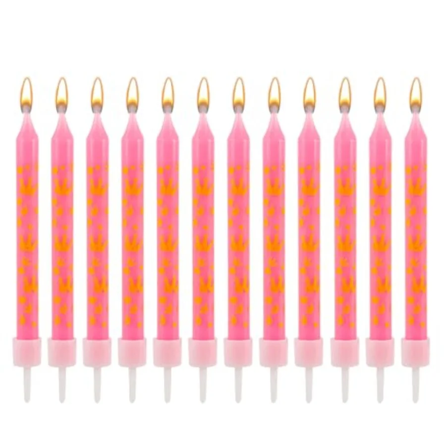 12pcs 3.7 Birthday Candles Pink Themed Cake Candles Sticks with Golden Crown Patterns Cute Candlesticks Cupcake Candle Decorati