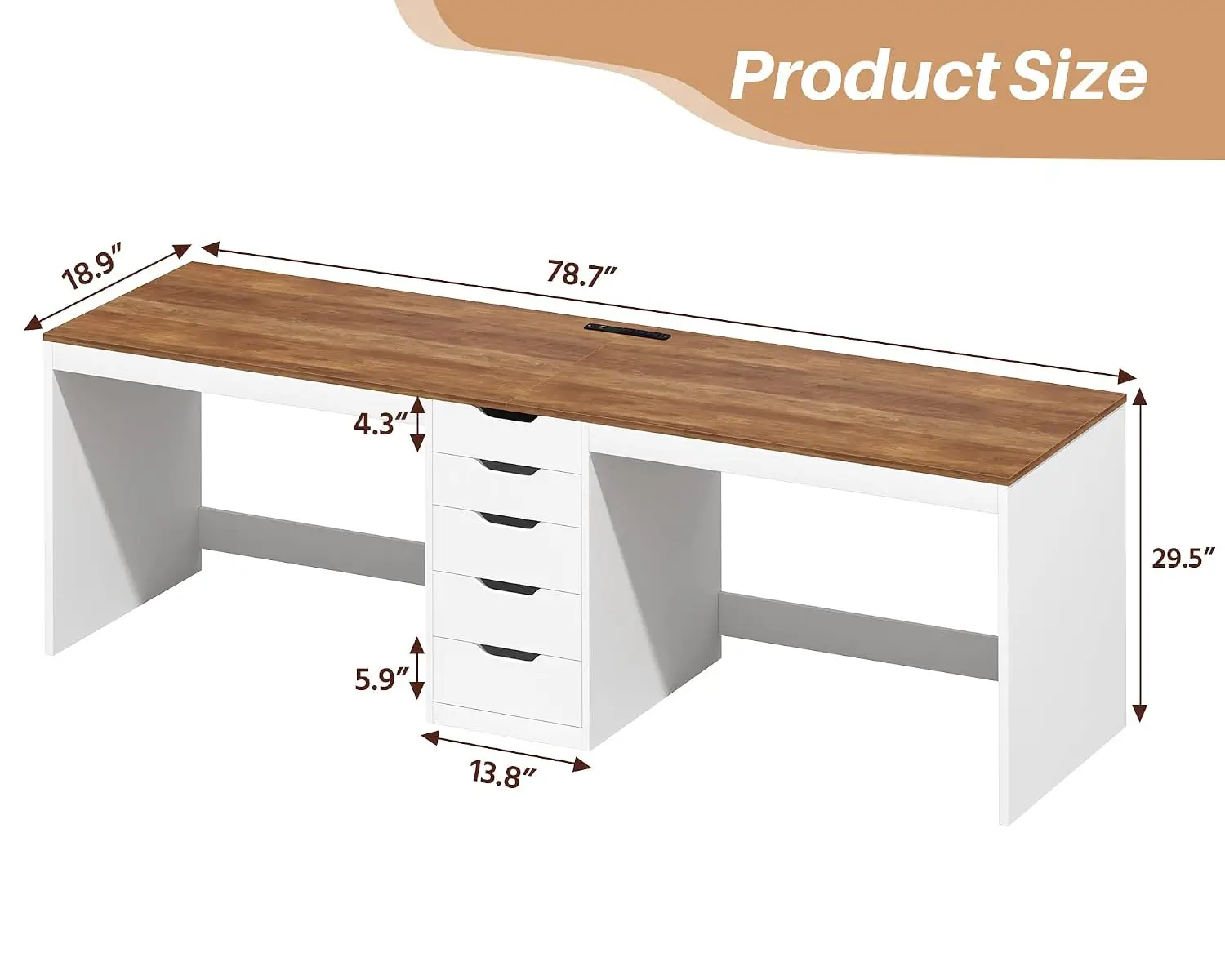 79 Inch 2 Person Desk with 5 Drawers & Power Outlets for Home Office Living Room, Customized